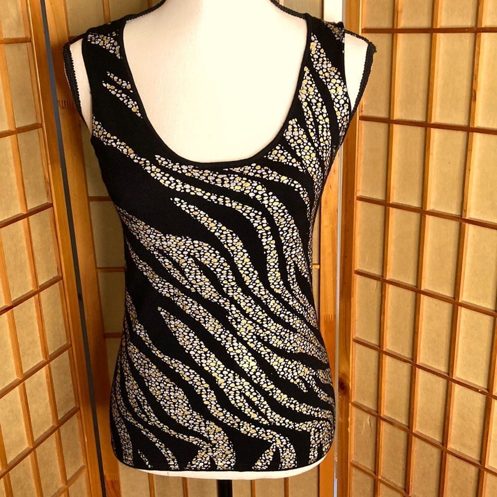 Belldini Top Knit Black Gold Pewter Sleeveless Layering Tank Top